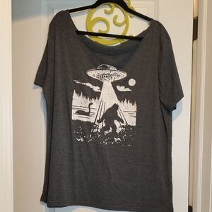 Dark Gray Tee with UFO and Bigfoot Graphic